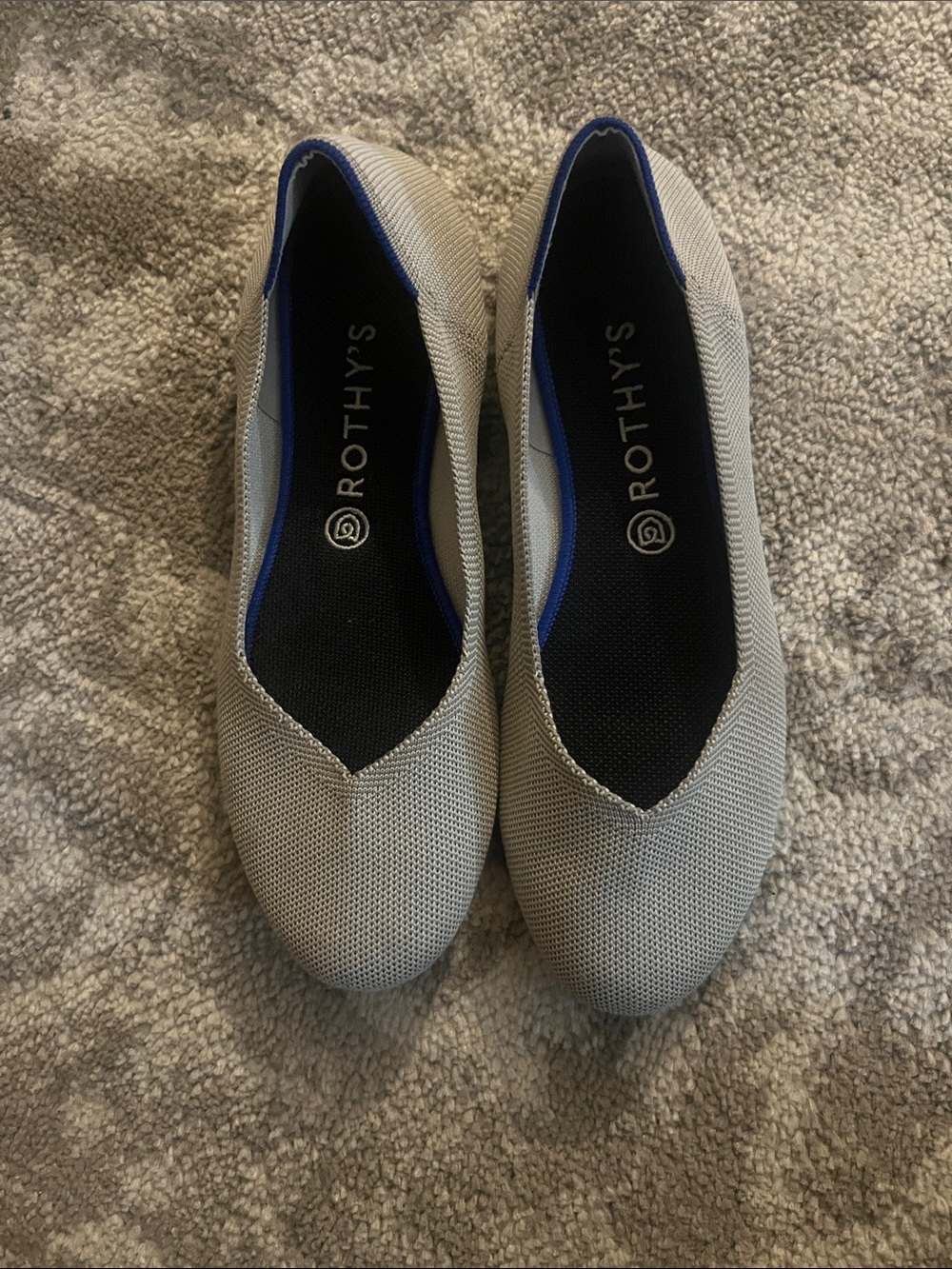Rothy's Grey Ballet Flats with Blue Trim